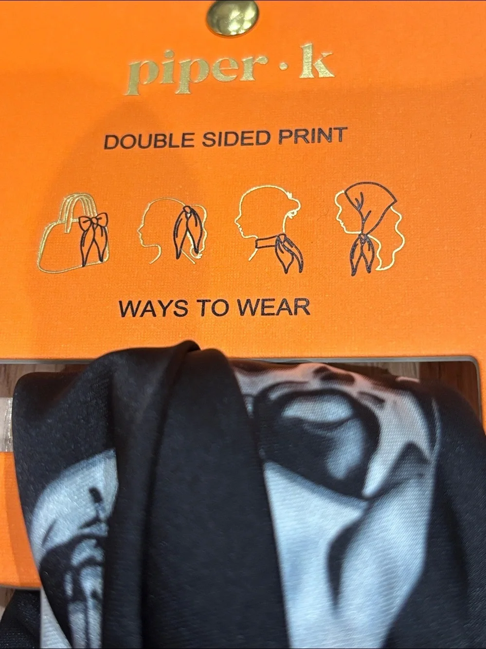 MWT Piper K Skull Print Black double sided scarf/ Bandana